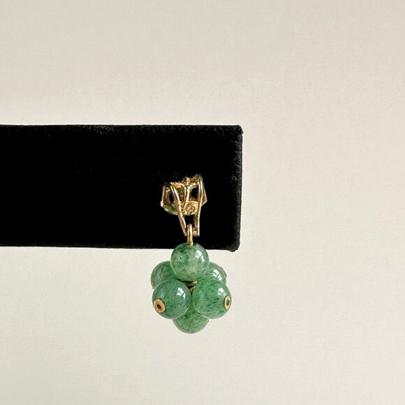 10K Gold Jade Drop Earrings, Real Green Beads - Picture 4 of 9